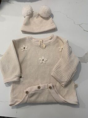 Baby girl cozy onesie with pon pon hat